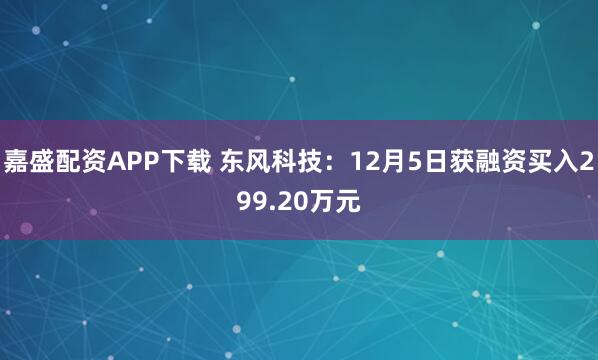 嘉盛配资APP下载 东风科技：12月5日获融资买入299.20万元